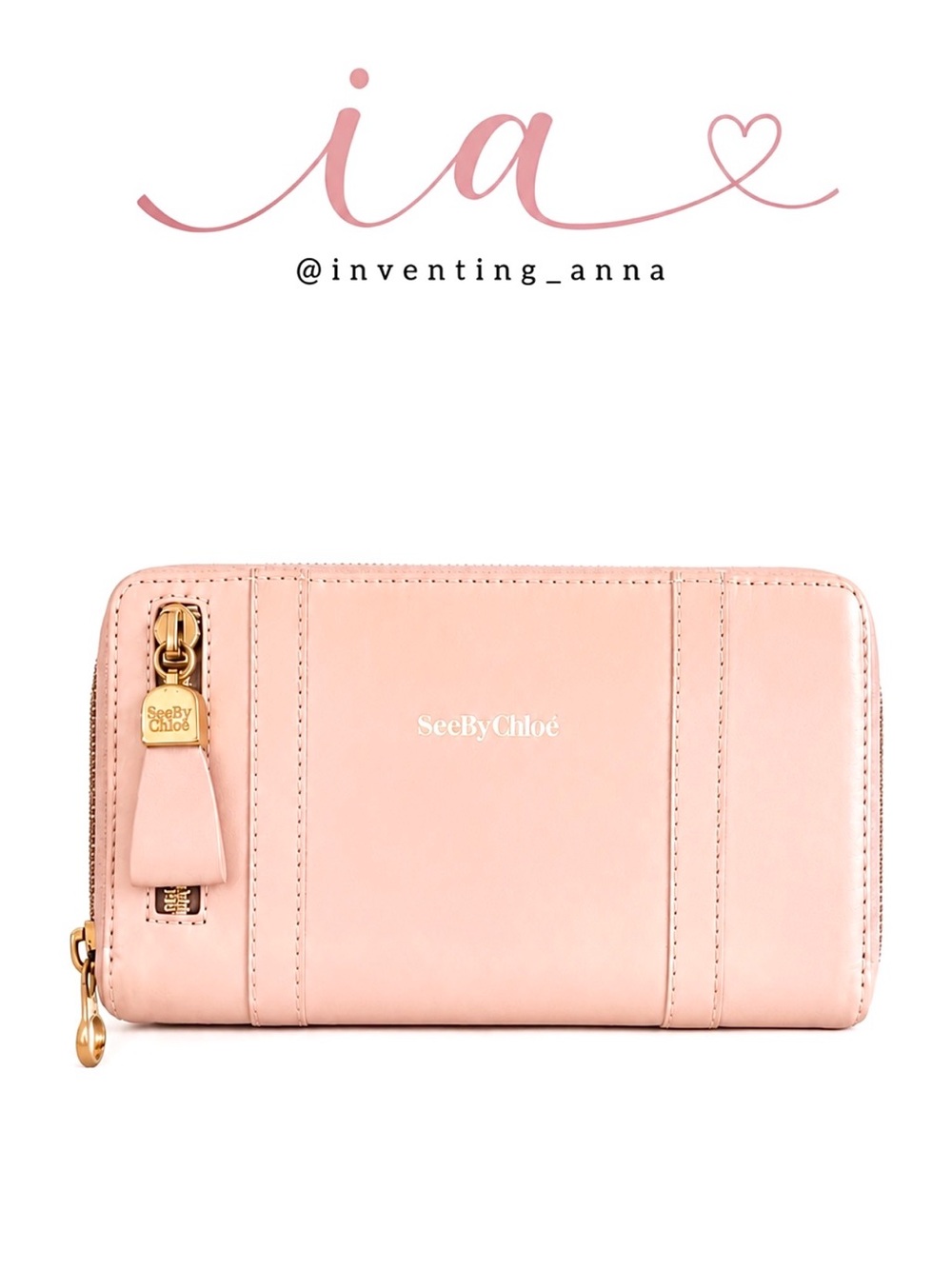 SEE by CHLOE Blush Pink Long Leather Wallet with Gold Hardware